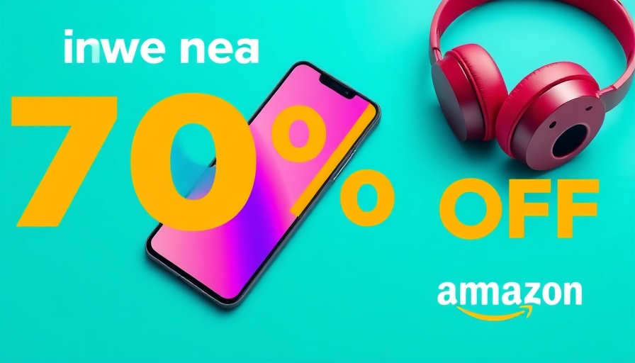 Promotional banner with smartphone and headphones on teal background