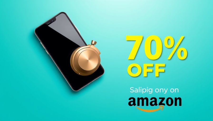 Ad banner with smartphone, headphones, Amazon discount offer