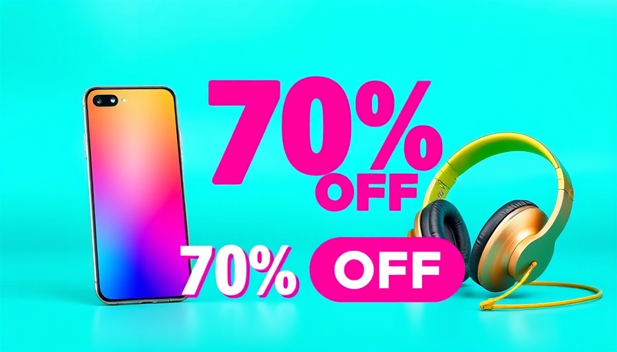 Colorful banner with smartphone and headphones, vibrant ad.