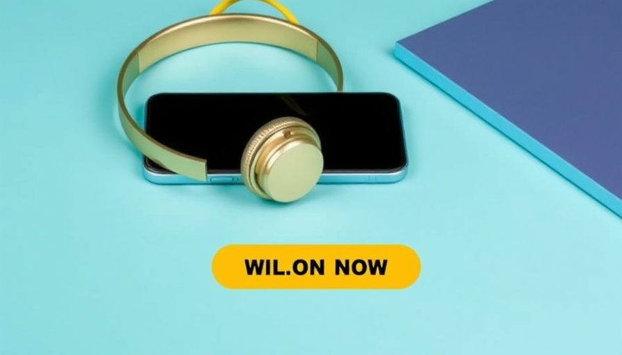 Promo banner with phone and headphones for Amazon discount.