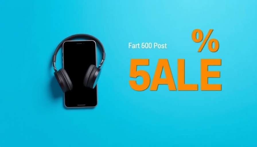 Modern advertisement for discounts on smartphone and headphones