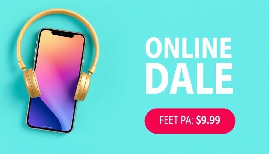 Colorful banner with discount offer featuring a phone and headphones.