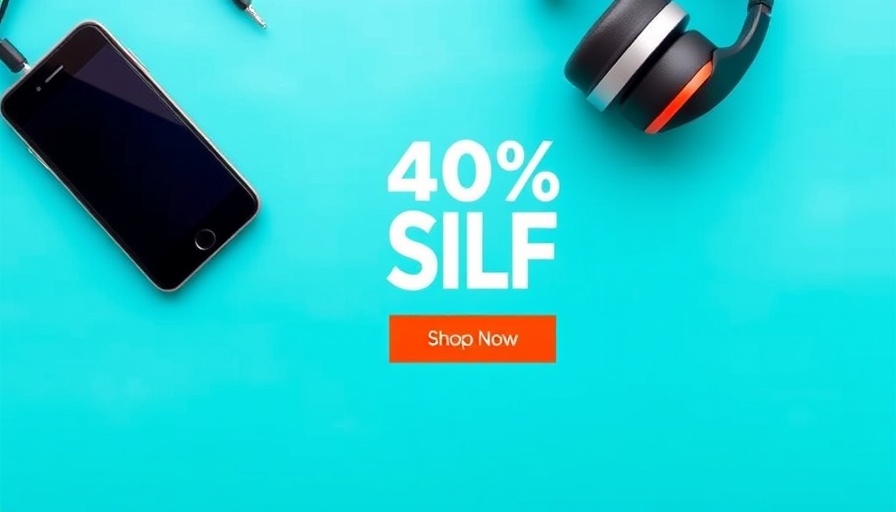 Ad banner with smartphone and headphones for Amazon discount.