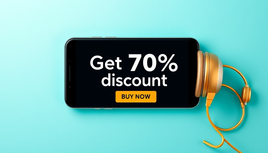Ad for 70% discount on Amazon with smartphone and headphones.