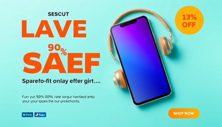 Electronics discount advertisement with vibrant colors.
