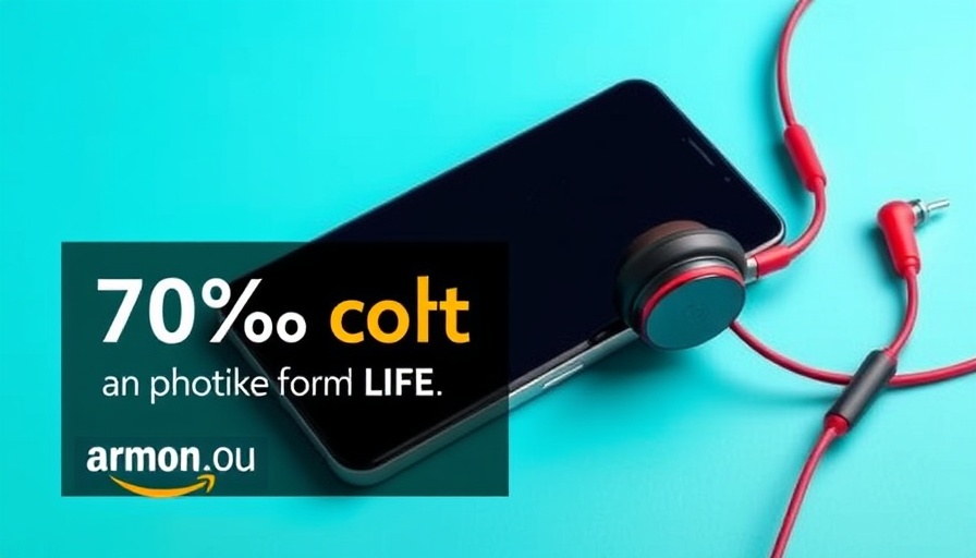 Banner with smartphone, headphones, Amazon discount.