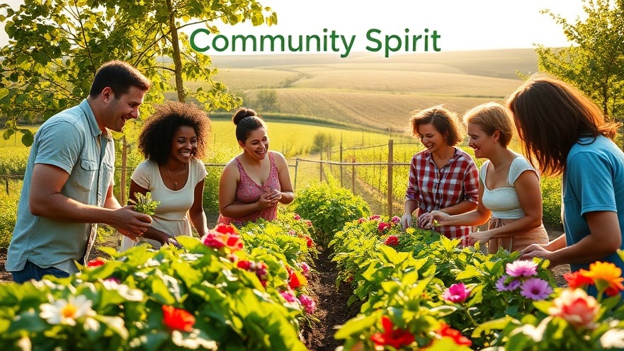 Community members enjoy communal living in a vibrant garden, fostering sustainable farming.