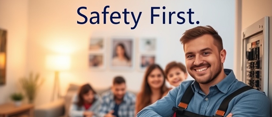 Family enjoys comfort while a technician inspects electrical safety in a cozy living room.