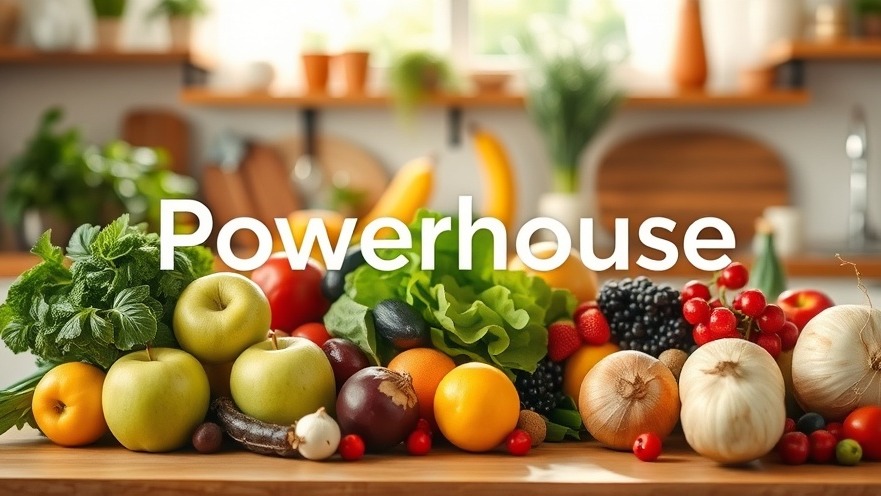 Vibrant kitchen display of fresh fruits and vegetables, embodying 'Powerhouse' freshness.