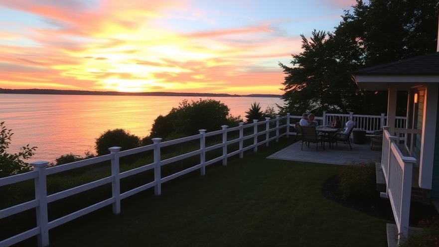 Serene family outdoor space in 1000 Islands at sunset with vibrant reflections.
