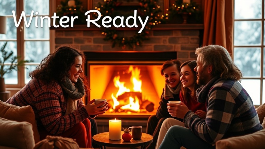 Cozy family by the fireplace, enjoying hot drinks in a winter ready scene.