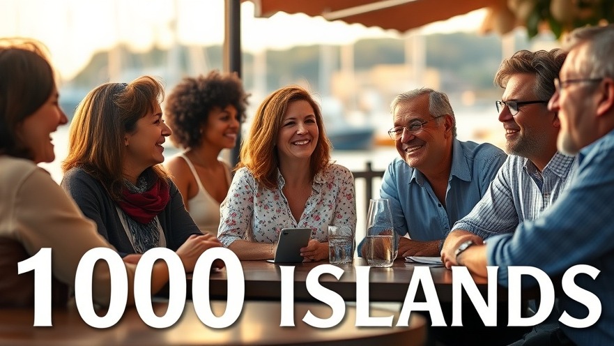 Diverse group of business owners strategizing at a 1000 Islands café, radiating resilience.