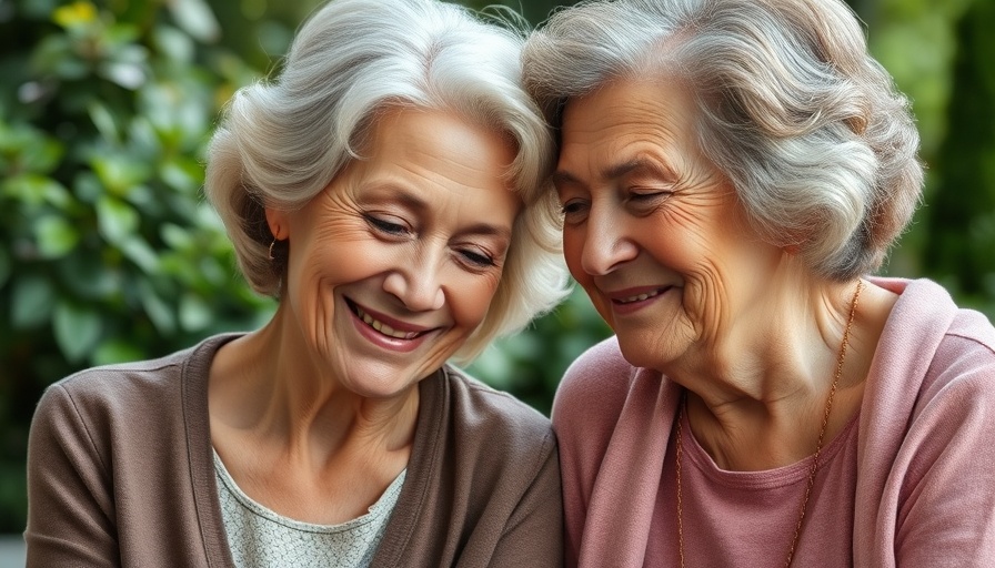 Senior women sharing a tender moment in a garden.