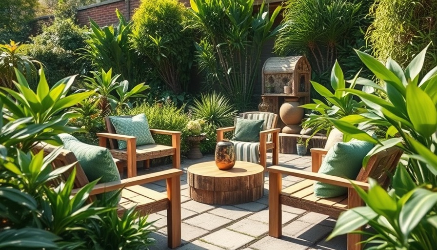 Sustainable outdoor garden design with eco-friendly furniture.