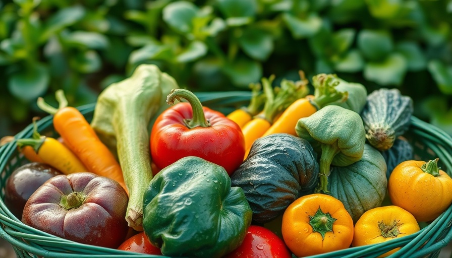 Kimberly's Golden Garden vegetables in dewy, colorful harvest basket.