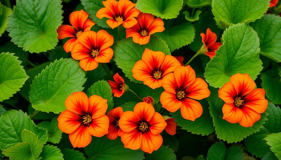 Vibrant nasturtium flowers in lush Connecticut garden.