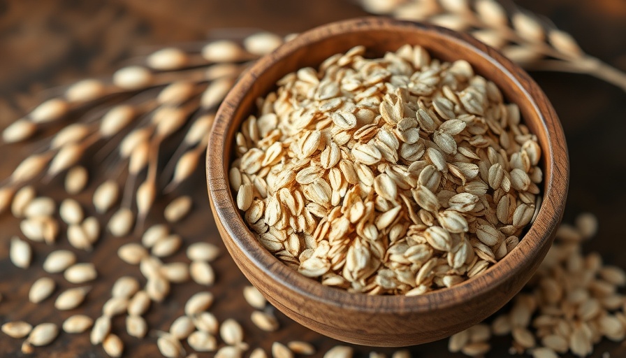 Bowl of fresh oats on rustic wooden table showcasing health benefits of oats.