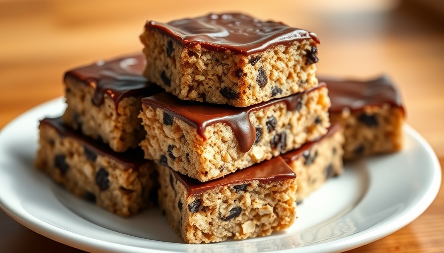 Delicious chocolate puffed wheat squares stacked on a plate.