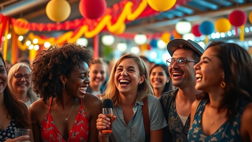 Celebration of unity with diverse people enjoying a vibrant local outing.