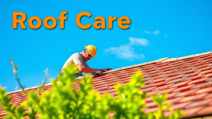 Professional roofer inspecting a beautifully maintained roof, showcasing vibrant greenery and blue skies. Roof Care.