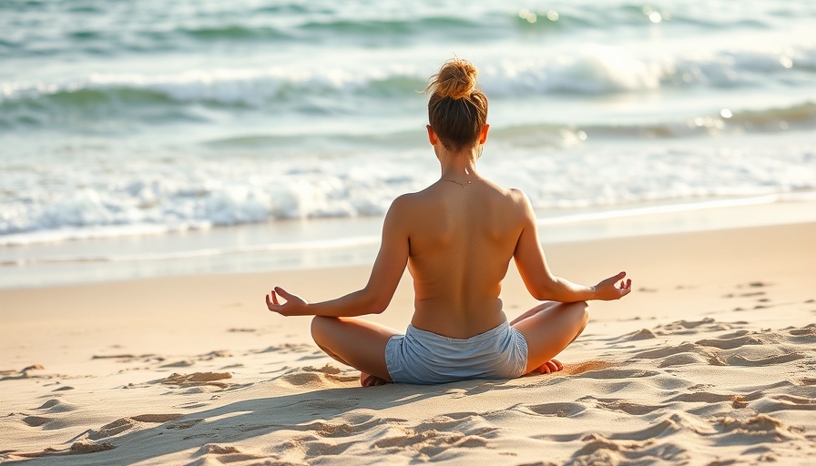 Person meditating on beach, combining exercise and meditation.