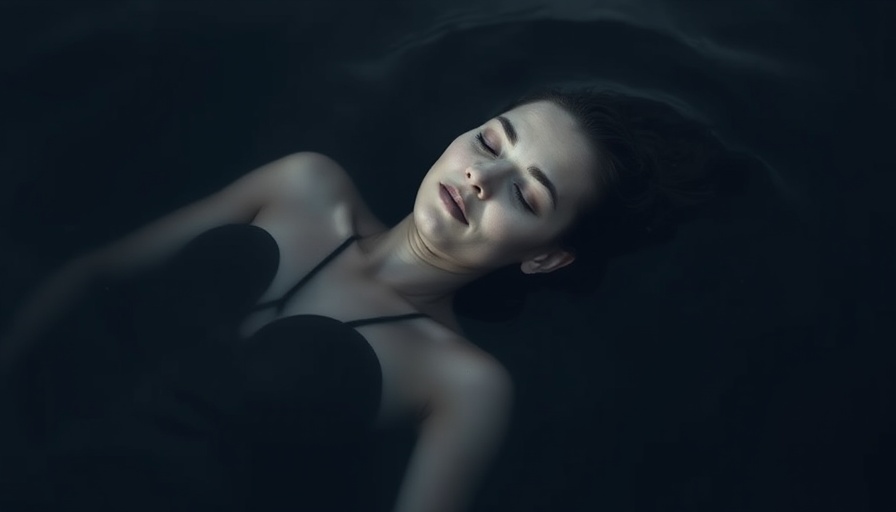 Serene young woman in water reflecting on radiant skin care.