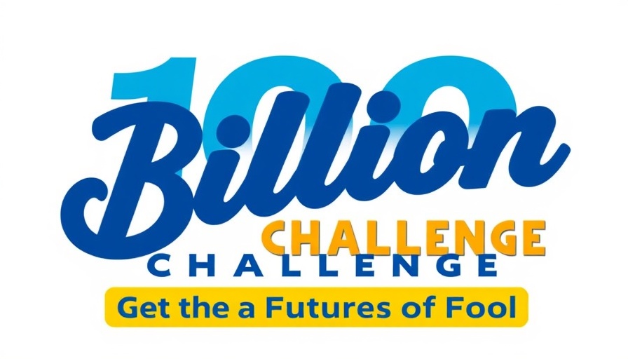 Logo of the 100 Billion Meals Challenge in blue and gold text.