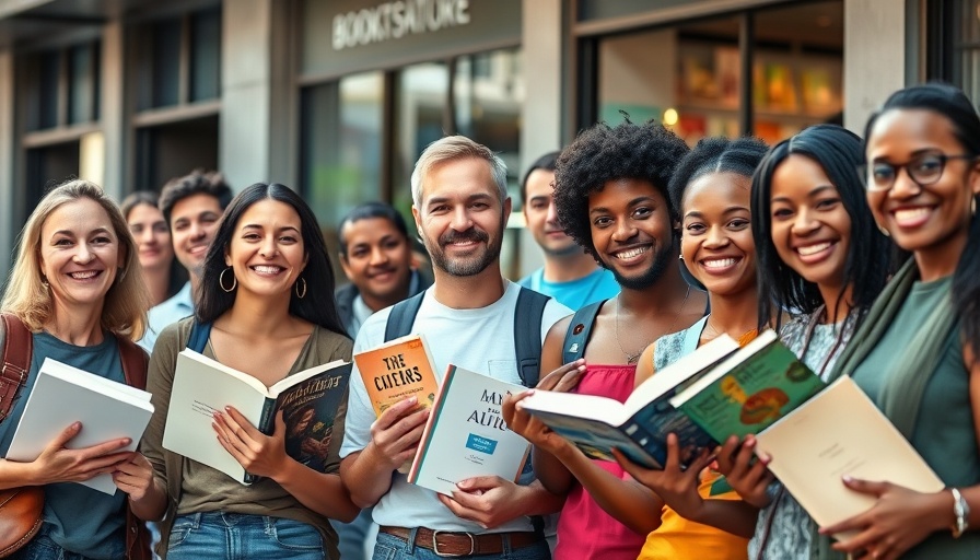 Volunteers at a local indie bookstore event, holding books.