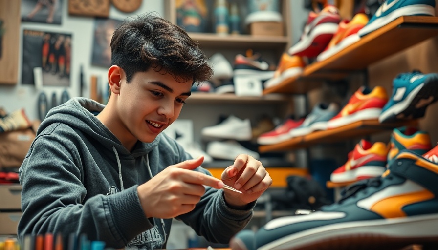 Youth engaged in sneaker repair at a sneaker repair clinic.
