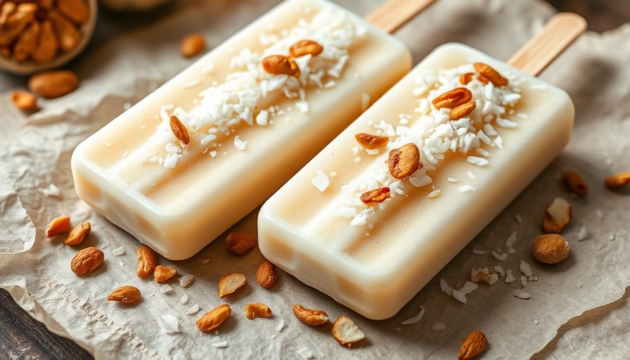 Homemade popsicles with coconut and nuts for summer BBQ recipe ideas.