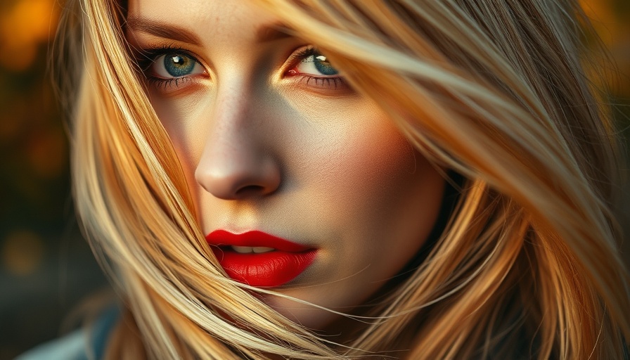 Close-up of a woman with radiant skin in autumn light.
