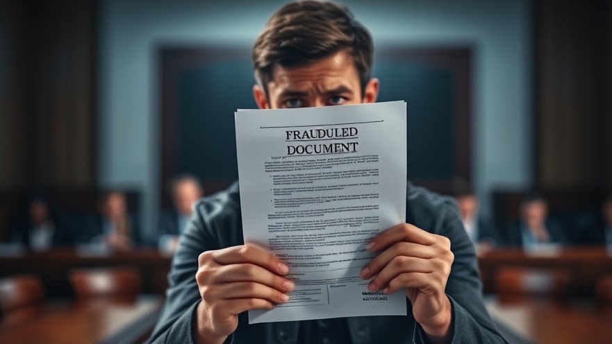 Worried person with a fraudulent document, highlighting Betrugsversuche erkennen in a courtroom.