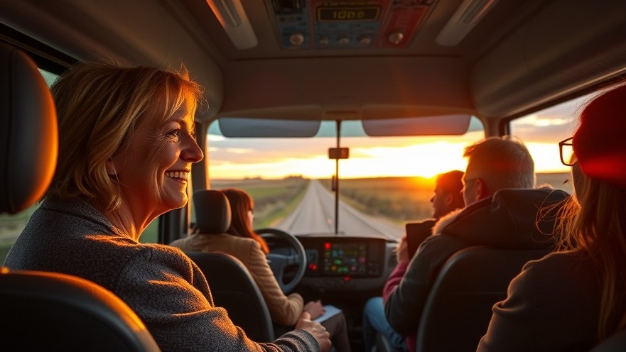 Busreisen durch norddeutsche Landschaften mit glücklichen Passagieren im modernen Bus.