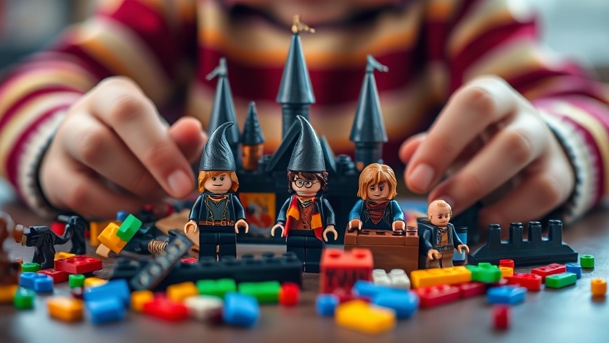 Child playing with colorful LEGO Harry Potter set, fostering kognitive Entwicklung through kreative Spiele.