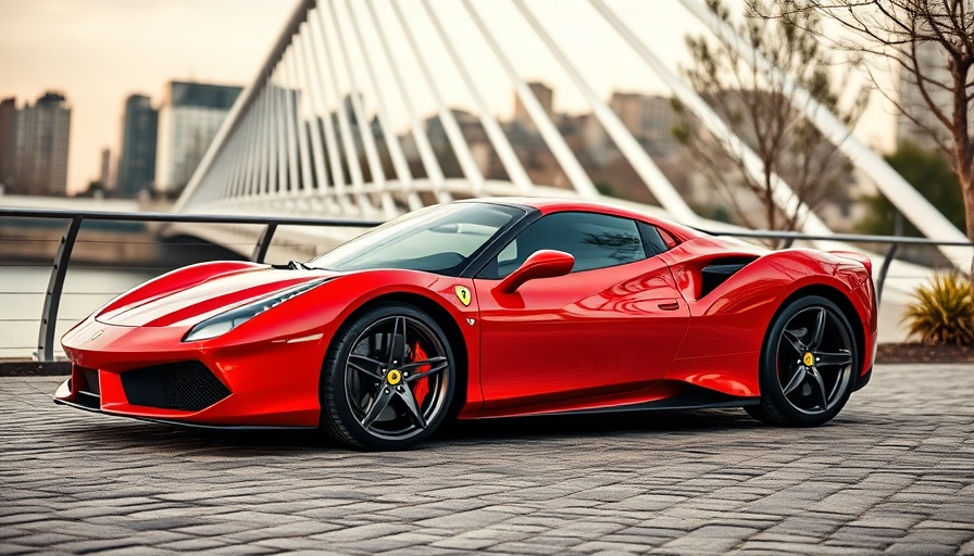 Ferrari Elettrica parked on stone path by a bridge.
