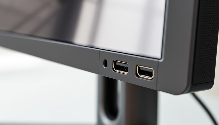 Close-up of USB-C and HDMI ports on a sleek modern monitor.