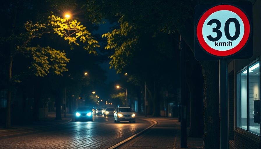 Blitzer-Antrag Bad Oldesloe: Speed limit sign at night on a suburban street.