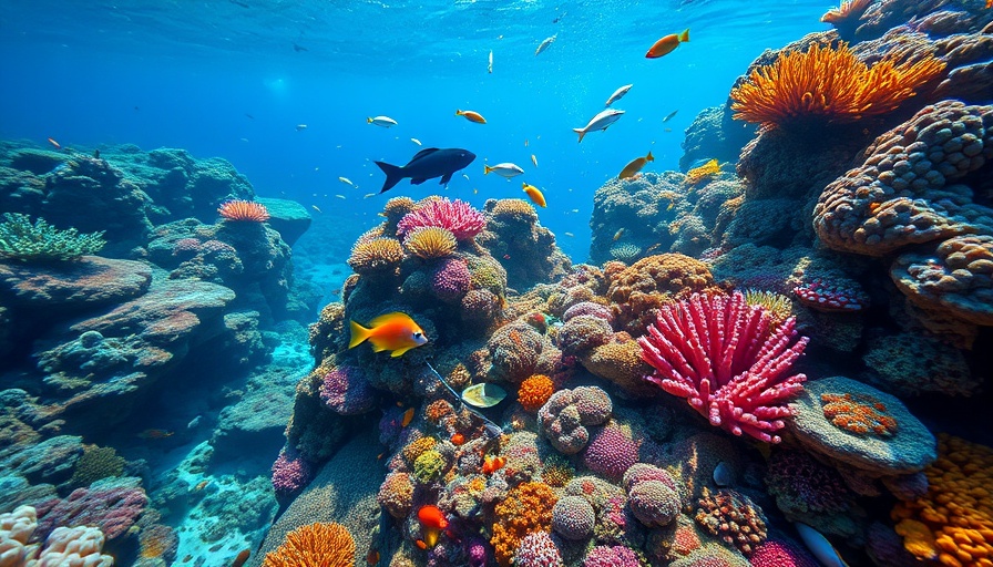 Colorful coral reef underwater scene depicting Earth's tipping points.