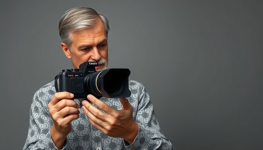 Middle-aged man discussing Sony Alpha 7 IV camera.