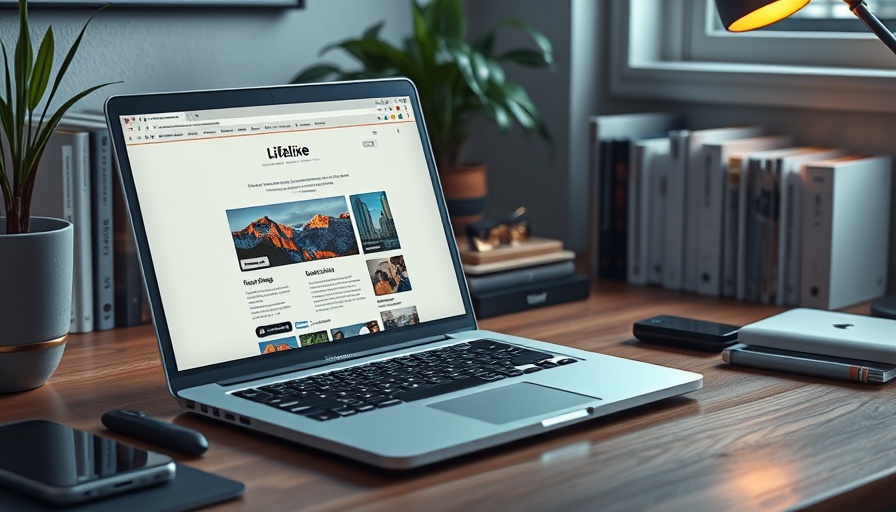 Sleek modern laptop displaying a webpage with M5-Chip neue Apple Geräte