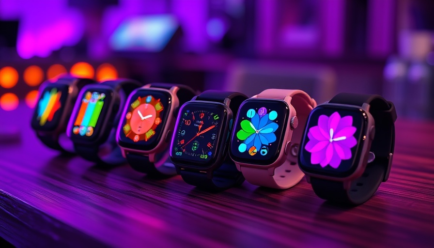 Smartwatch für Kinder: vibrant displays on a wooden table.