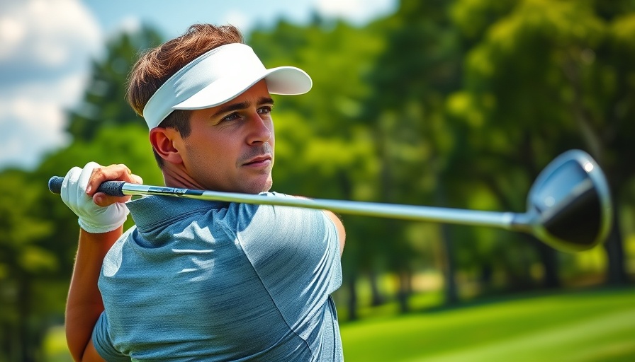 Golfer swinging at Bernhard Langer Golfclub Stormarn, lush green.