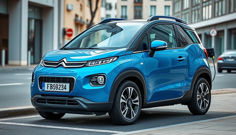 Sleek Citroën ë-C3 charging at EV station, urban setting.
