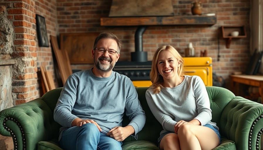 Two people on green couch in partially renovated Gutshaus Langwitz.
