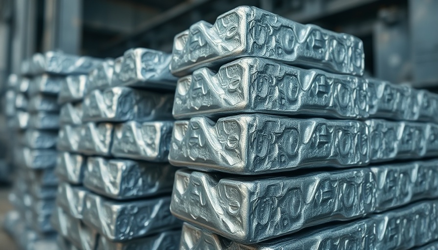 Zinc ingots stacked in an industrial setting.
