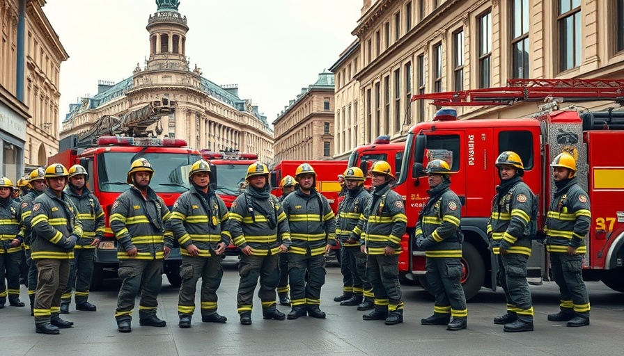 Firefighters gather at Lübeck Feuerwehr Treffen in urban setting.