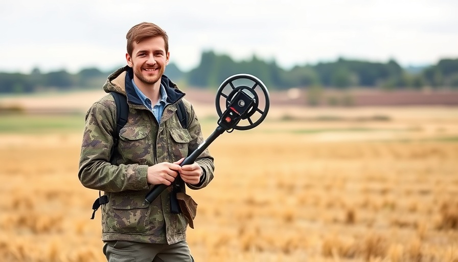 Young man with metal detector in field, römischer Schatz Niedersachsen