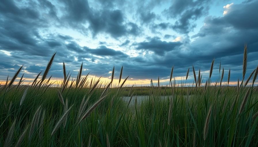 Autumn clouds over Sylt lighthouse at sunset.