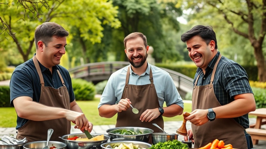 Angeln an der Ems event with men cooking outdoors in a park.