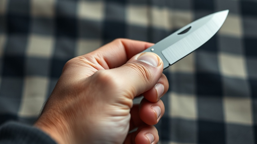 Hand gripping knife, Bad Oldesloe Bahnhof Messer sicher concept.